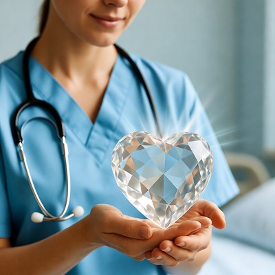 Nurse holding crystal heart