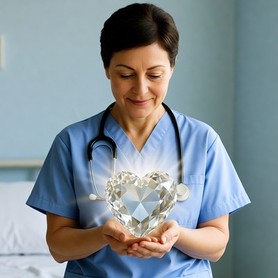 Nurse holding glowing diamond heart