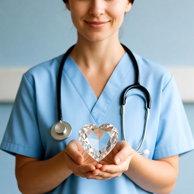 Nurse holding crystal heart