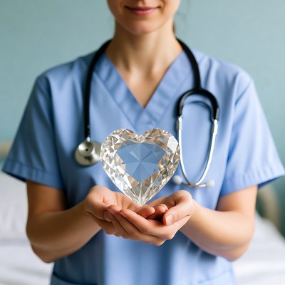 Nurse holding crystal heart