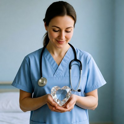 Nurse holding crystal heart