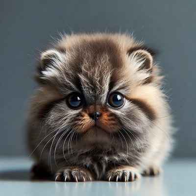 Cute fluffy kitten with big blue eyes