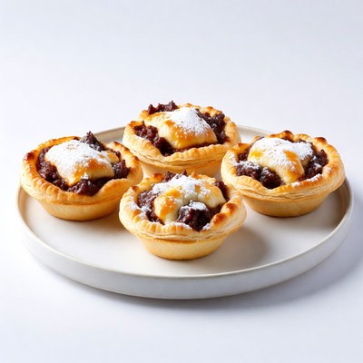 Four Mince Pies on White Plate