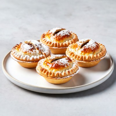 Four powdered mince pies on plate