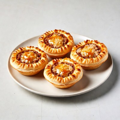 Four Caramel Custard Tarts on Plate