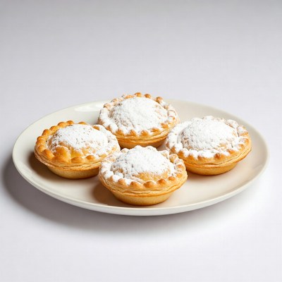 Four powdered mince pies on plate