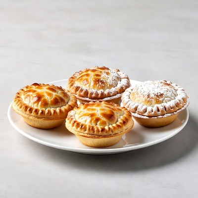 Four pastries on white plate