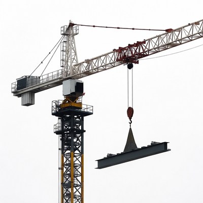Construction crane lifting steel beam