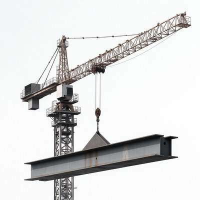 Construction Crane Lifting Steel Beam