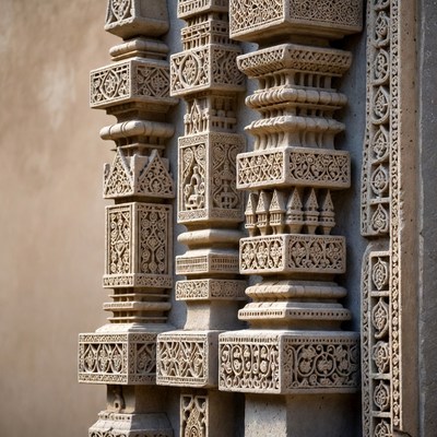 Intricate Carved Stone Pillars
