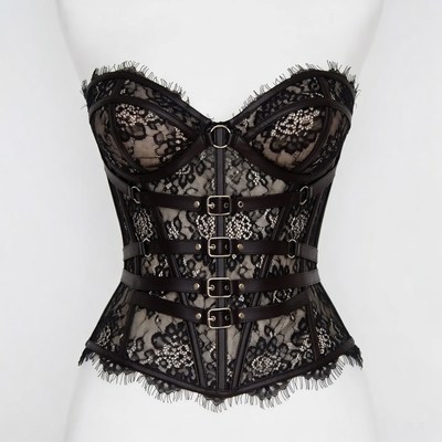 Black Lace Leather Harness Corset