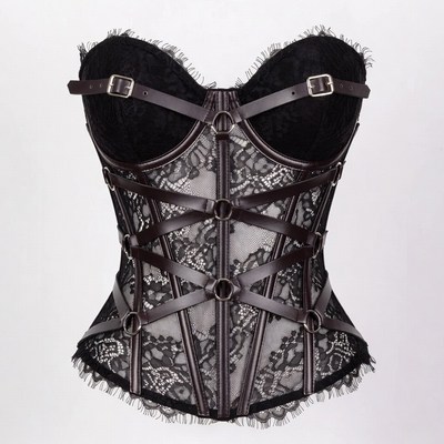 Black Lace Leather Harness Corset