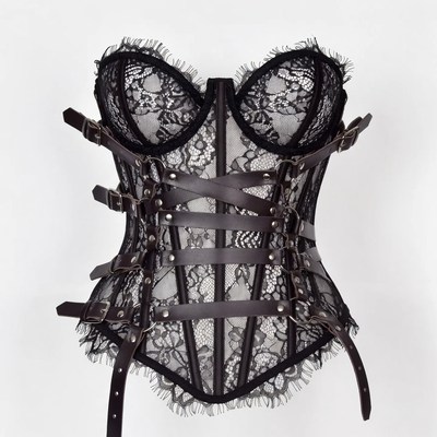 Black Lace Leather Corset