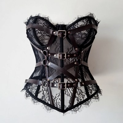 Black Lace Leather Corset