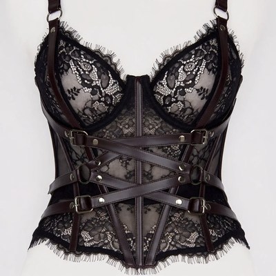 Black Lace Leather Harness Corset