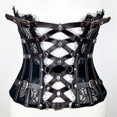 Black Lace Leather Corset