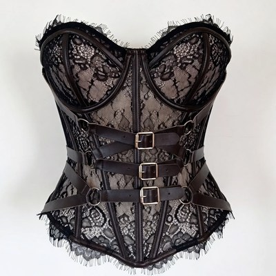 Black Lace Leather Corset
