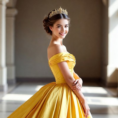 Woman in yellow gown with tiara