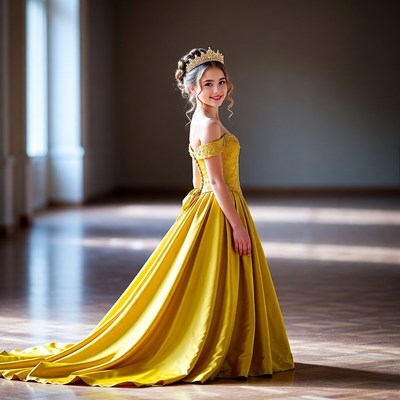 Girl in Yellow Ball Gown with Tiara