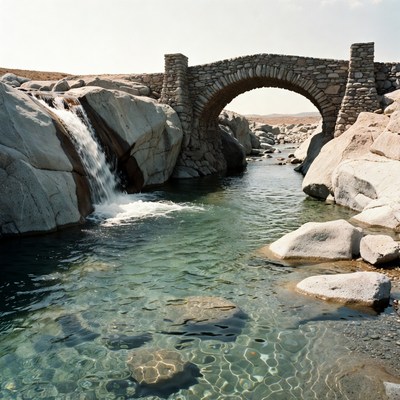 Stone Arch Bridge over Waterfall