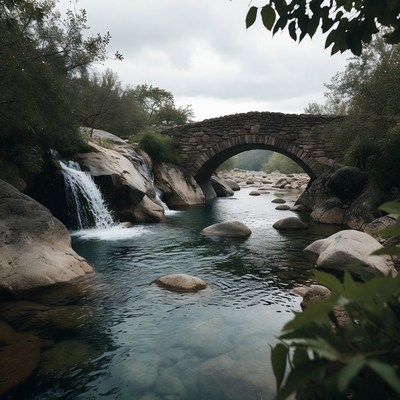 Stone Bridge over Waterfall River