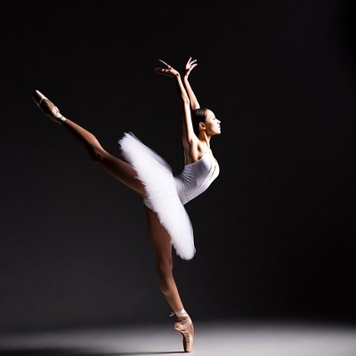 Asian ballerina in arabesque pose