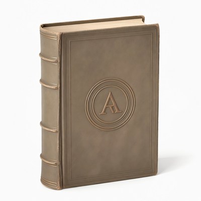 Brown leather book with A emblem
