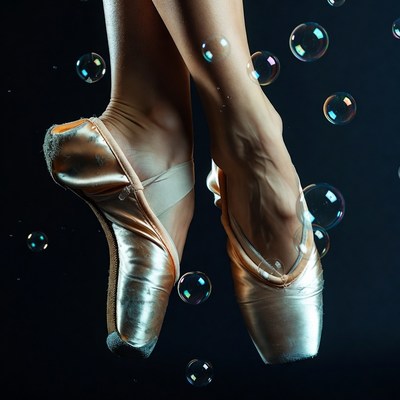 Ballerina legs with pointe shoes and bubbles