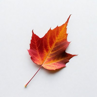 Red maple leaf on white background