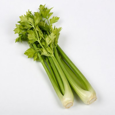 Fresh Celery Stalks on White Background