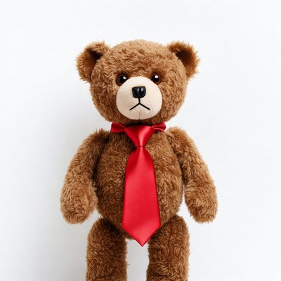 Teddy bear wearing red bow tie