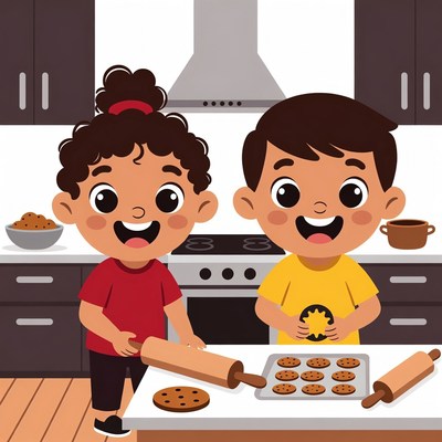 Boy and Girl Baking Cookies