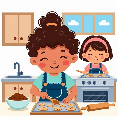 Mother and daughter baking cookies