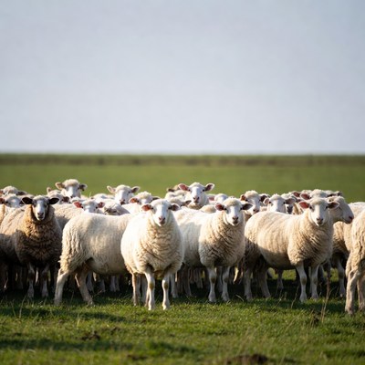 Herd of sheep in green field