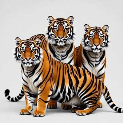 Three Tigers on White Background