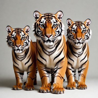 Three Tigers Standing Together