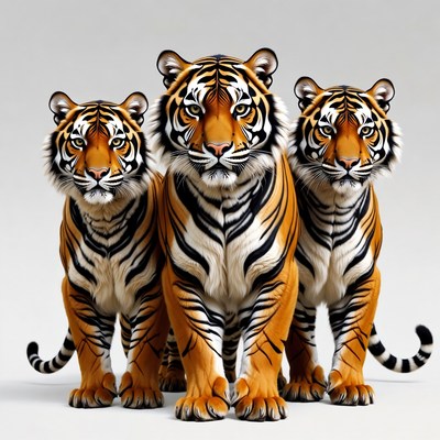 Three Tigers Standing Together