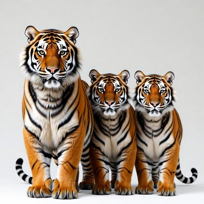 Mother tiger with two cubs
