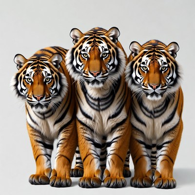 Three Tigers Standing Together