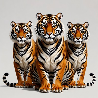 Three Tigers Sitting Together