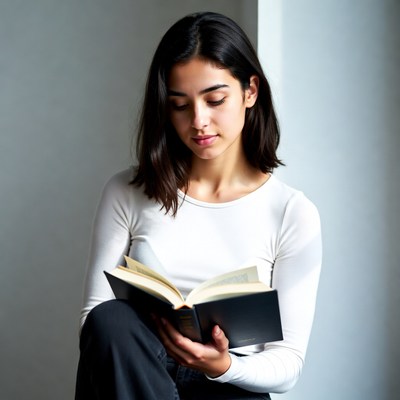 Young woman reading book