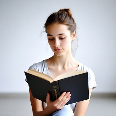 Young woman reading book