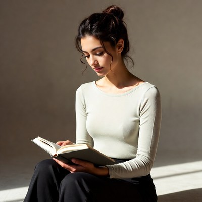 Woman reading book in soft light