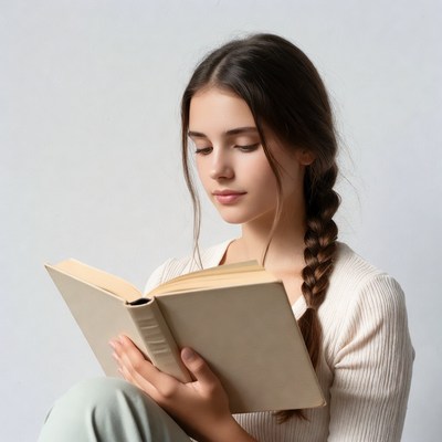 Girl reading book with braid