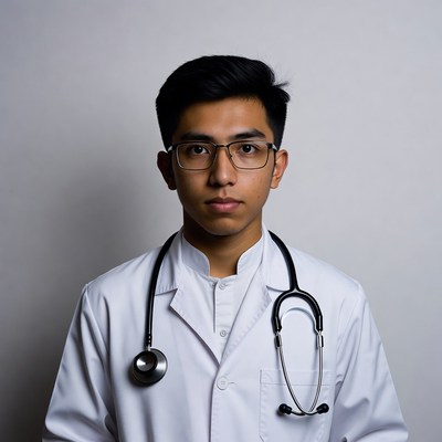 Asian young man in white coat stethoscope
