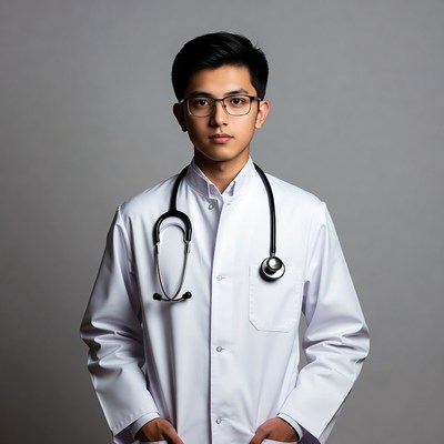 Asian male doctor in white coat