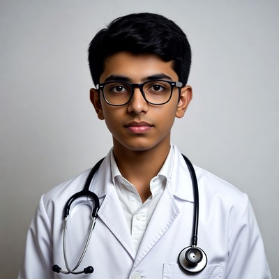 Young Asian boy doctor with stethoscope