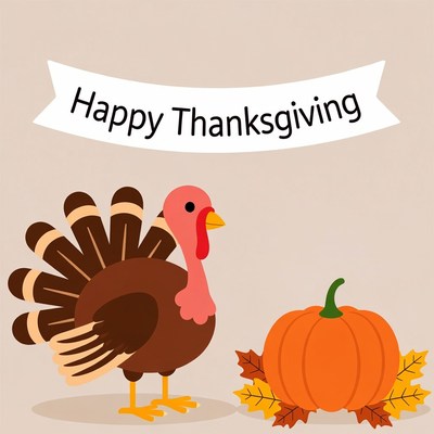 Happy Thanksgiving Turkey and Pumpkin