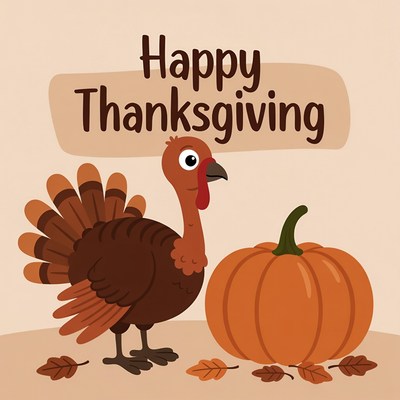 Happy Thanksgiving Turkey Pumpkin Illustration