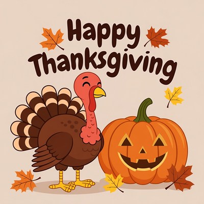 Happy Thanksgiving Turkey with Jack-o-Lantern